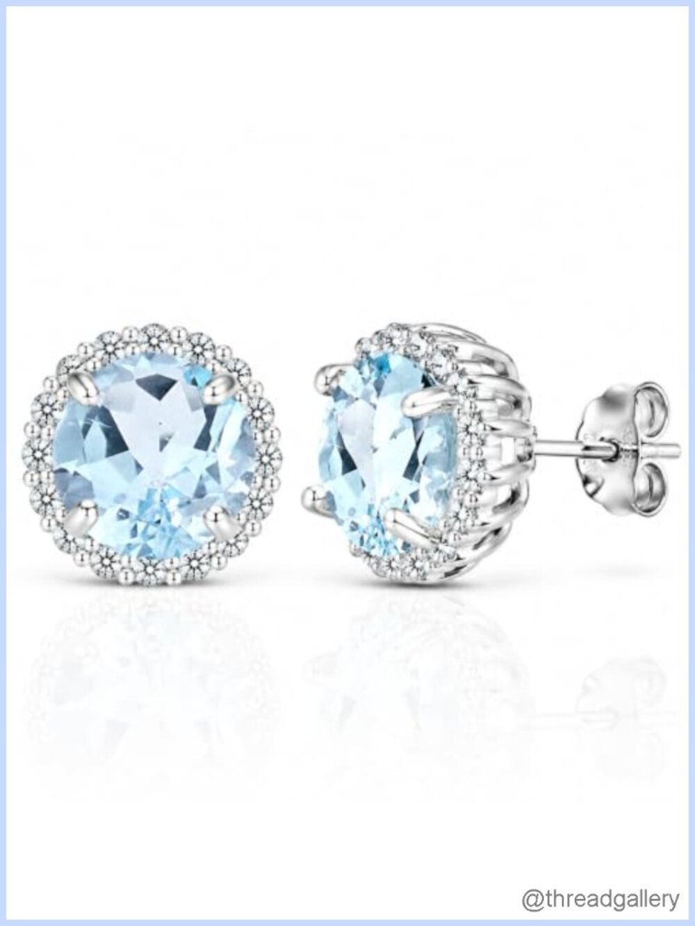 Sterling Silver Topaz Halo Stud Earrings 6mm Round Gemstone